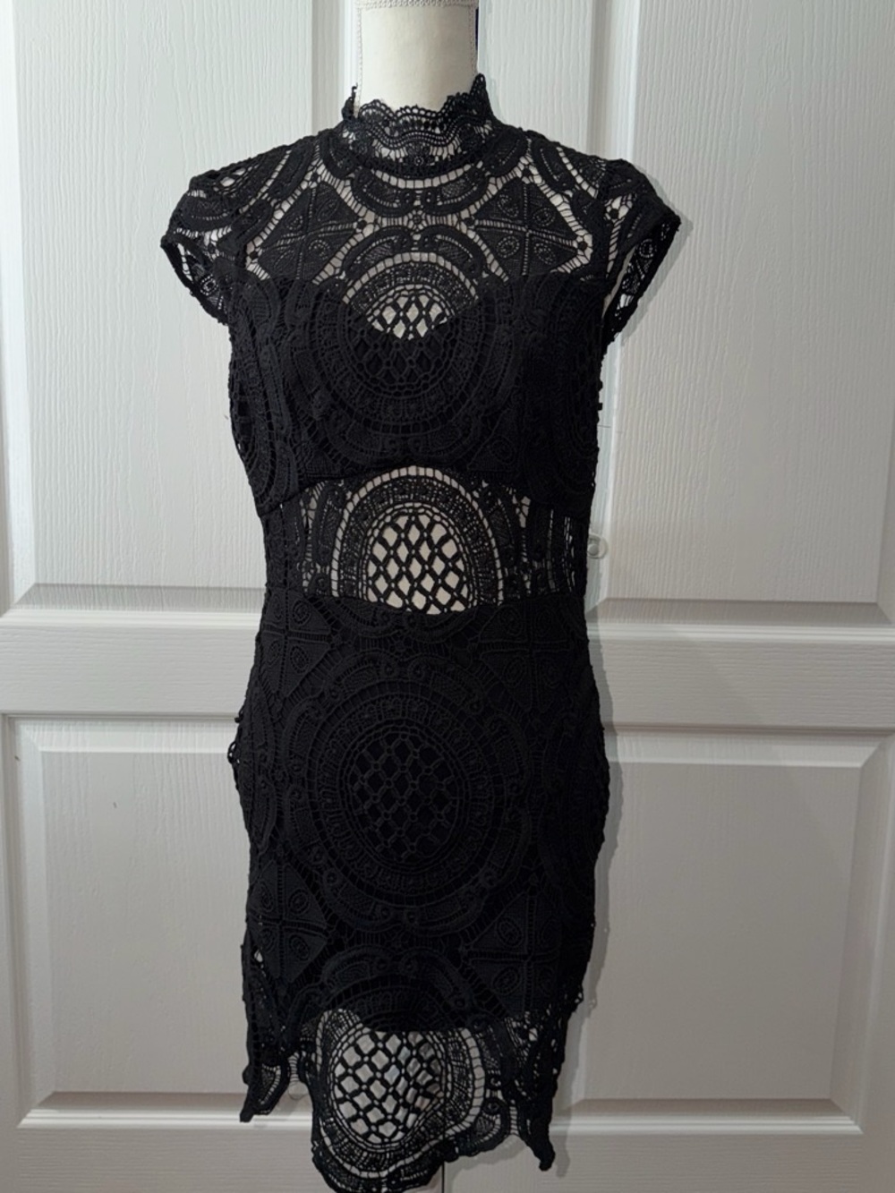 bebe Black Lace Crochet Cutout Mini Dress